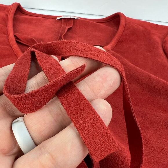 NEW Jodifl Burnt Orange Faux Suede Flare Crochet Trim Sleeve Oversized Blouse S - Picture 6 of 12